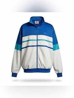Vtg Wilson Retro Jacket Men’s L Zip Up Warmup Track Tennis Blue White Aqua